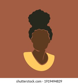 Abstract African Woman Portrait With Hair In Bun Hairstyle. Afro Black Skin Girl. Vector Illustration