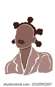 Abstract African woman portrait in minimalist style.Black women print.Female wall art poster.Afro model girl with bantu knots.Beauty lady.Elegant ethnic sketch template.American Melanin Queen clipart