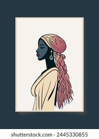 Abstract african woman portrait in minimalistic style. Beauty and fashion concept. Elegant sketch template.