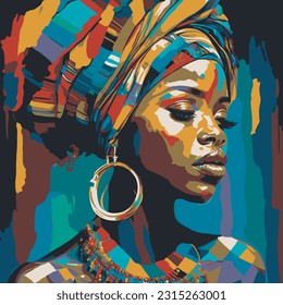 abstract african woman wearing turban with african pattern. black and white. vector illustration. for fashion design and tshirt print svg