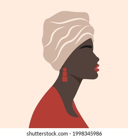 Abstract afro american woman portrait. Stylish female minimalist contemporary poster, young girl face, fashion vector art