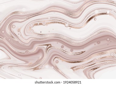 Abstract agate slice painting background with rose gold mineral texture.