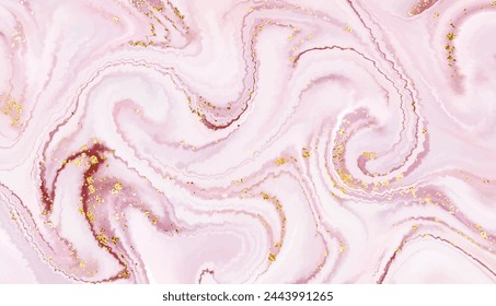 Abstract agate stone painting background design with smooth waves and gold glitter.