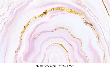 Abstract agate stone texture design with gold glitter waves.