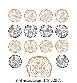 Abstract age annual circle tree background. Tree rings vector set