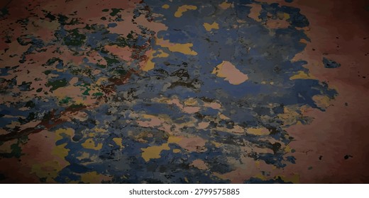 Abstract aged metal sheet with peeling blue paint and rust worn out weathered corrosion background distressed industrial oxidized scratched material abstract structure composition