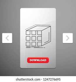 Abstract, aggregation, cube, dimensional, matrix Line Icon in Carousal Pagination Slider Design & Red Download Button