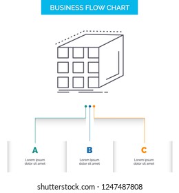 Abstract, aggregation, cube, dimensional, matrix Business Flow Chart Design with 3 Steps. Line Icon For Presentation Background Template Place for text