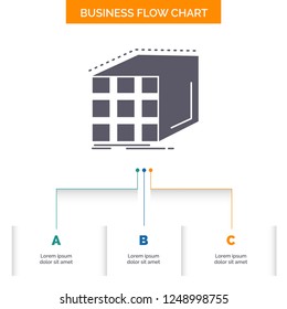 Abstract, aggregation, cube, dimensional, matrix Business Flow Chart Design with 3 Steps. Glyph Icon For Presentation Background Template Place for text.