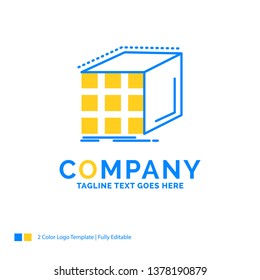 Abstract, aggregation, cube, dimensional, matrix Blue Yellow Business Logo template. Creative Design Template Place for Tagline.