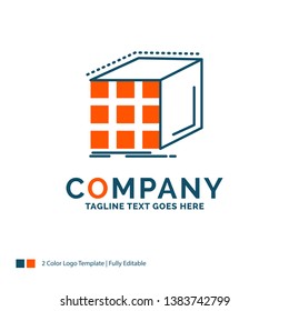 Abstract, aggregation, cube, dimensional, matrix Logo Design. Blue and Orange Brand Name Design. Place for Tagline. Business Logo template.