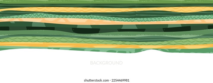 Abstract agricultural field landscape banner background. Nature, ecology, organic, environment vector illustration. Web banner or template of clean green environment. Countryside with colorful texture