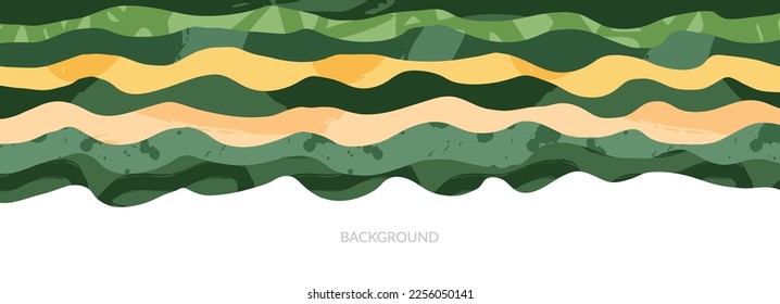 Abstract agricultural field landscape banner background. Nature, ecology, organic, environment vector illustration. Web banner or template of clean green environment. Countryside with colorful texture