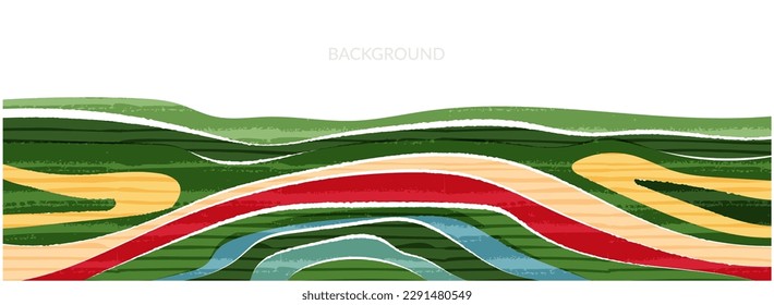 Resumen del paisaje de campo agrícola de fondo de banner. Naturaleza, ecología, orgánica, ilustración del vector ambiental. Banner web o plantilla de entorno verde limpio. Campo con textura colorida