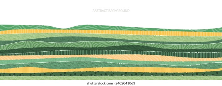 Abstrakter Landschaftsbanner-Hintergrund für Agrarflächen. Natur, Ökologie, Bio, Umwelt, Vektorgrafik. Web-Banner oder Vorlage für saubere grüne Umgebung. Landschaft mit bunter Textur