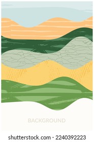 Abstract agriculture field or farm card background. Vineyard valley pattern, spring countryside landscape, ecology poster template. Summer nature backdrop, organic design set, eco green flyer layout