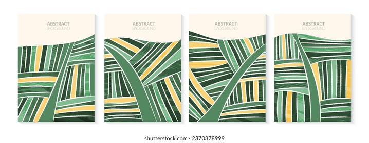 Abstract agriculture field or farm card background. Vineyard valley collage pattern, spring countryside landscape, ecology banner template. Summer backdrop, organic design, eco green flyer layout