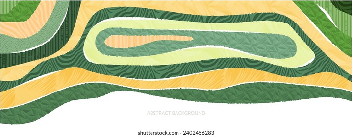 Abstract agriculture field or farm card background. Vineyard valley collage pattern, spring countryside landscape, ecology banner template. Summer backdrop, organic design, eco green flyer layout