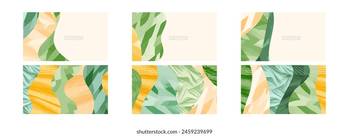 Abstract agriculture field or farm card banner background. Vineyard valley pattern, countryside landscape, eco horizontal panorama template. Nature backdrop, organic green webpage header layout design