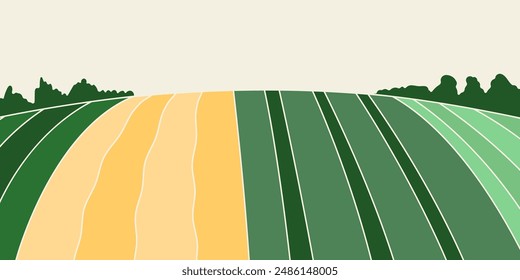 Abstract agriculture field or farm card banner. Vineyard valley pattern, countryside landscape, eco horizontal panorama template. Green nature organic background