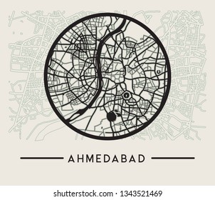 Abstract Ahmedabad City Map - Illustration as EPS 10 File