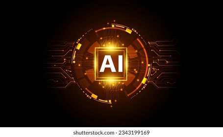 Abstract ai artificial intelligence modern digital concept circuit board and circles on red background futuristic beautiful high tech