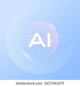 Abstract AI background in minimal style with glowing circular lines and binary tech elements. Light blue futuristic design for artificial intelligence, machine learning, or digital innovation concept.