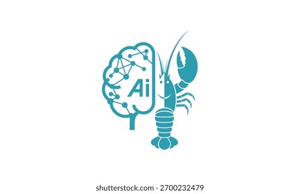 Abstract AI brain and lobster illustration. Merging technology with nature. Symbolizing intelligent seafood industry innovation