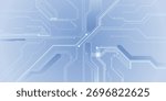 Abstract AI circuit board background. Technology connected white lines with electronics elements on tech bg. Computer motherboard with chip, and semiconductor. Elegant gray digital vector illustration