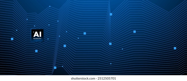 Fondo Abstractas de la placa de circuito de la IA. La Tecnología conectó líneas azules con Elementos electrónicos en tecnología. Placa madre de computadora con un chip, procesador y semiconductor. Ilustración vectorial digital