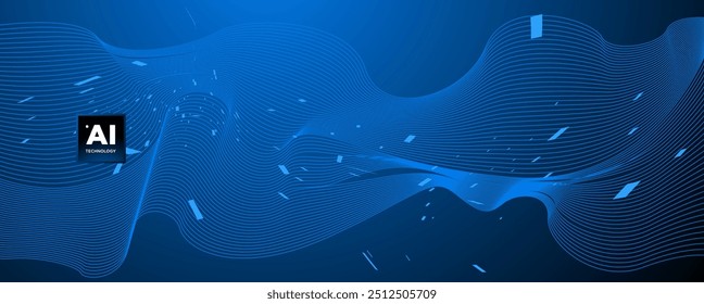 Abstract AI circuit board background. Technology connected blue lines with electronics elements on tech. Computer motherboard with a chip, processor, and semiconductor. Digital vector illustration