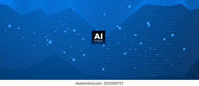 Abstract AI circuit board background. Technology connected blue lines with electronics elements on tech. Computer motherboard with a chip, processor, and semiconductor. Digital vector illustration