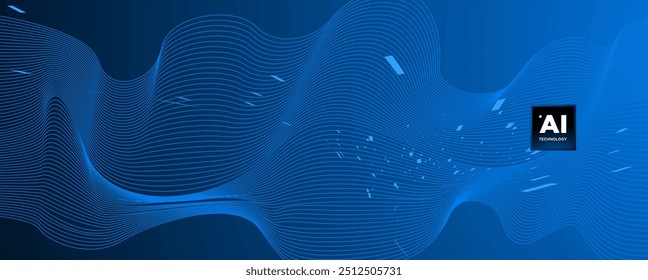 Abstract AI circuit board background. Technology connected blue lines with electronics elements on tech. Computer motherboard with a chip, processor, and semiconductor. Digital vector illustration