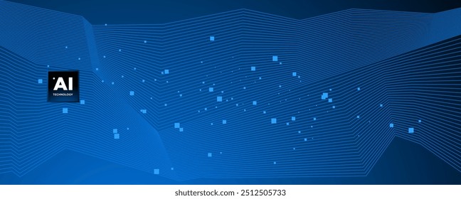 Fondo Abstractas de la placa de circuito de la IA. La Tecnología conectó líneas azules con Elementos electrónicos en tecnología. Placa madre de computadora con un chip, procesador y semiconductor. Ilustración vectorial digital