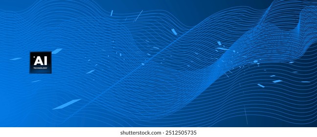 Abstract AI circuit board background. Technology connected blue lines with electronics elements on tech. Computer motherboard with a chip, processor, and semiconductor. Digital vector illustration
