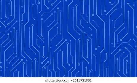 Abstract AI circuit board background. Technology connected blue lines with electronics elements on tech bg.