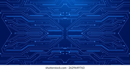 Fundo abstrato da placa de circuito AI. Tecnologia conectada linhas azuis com elementos eletrônicos na tecnologia bg.vetor eps10