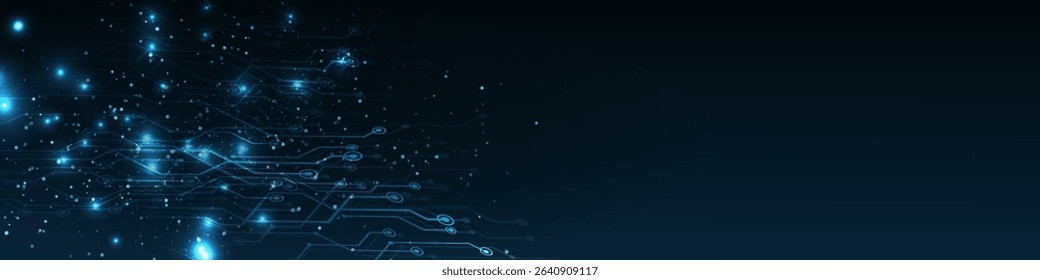 Abstract AI circuit board background. Technology connected blue lines with electronics elements on tech bg. Computer motherboard with a chip,