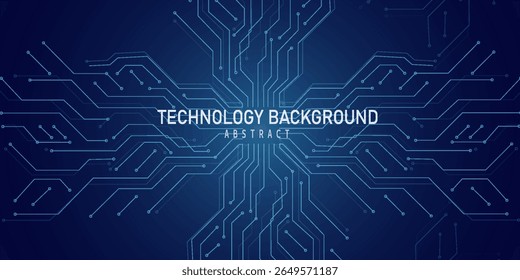 Abstract AI circuit board background. Technology connected blue lines with electronics elements on tech bg