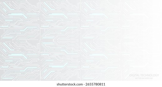 Abstract AI circuit board background. Technology connects white lines with electronic elements on a technological background. 