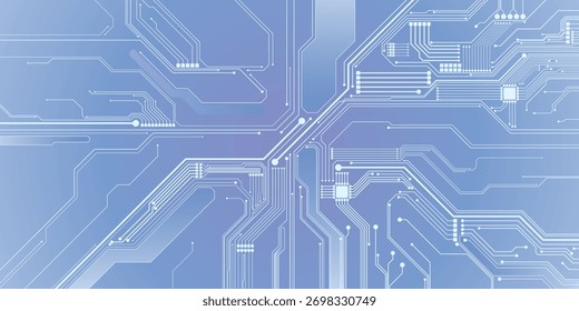 Abstract AI circuit board background. Technology connected white lines with electronics elements on tech bg. Computer motherboard with chip, and semiconductor. Elegant gray digital vector illustration
