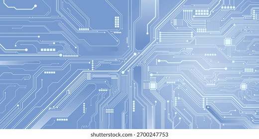 Abstract AI circuit board background. Technology connected white lines with electronics elements on tech bg. Computer motherboard with chip, and semiconductor. Elegant gray digital vector illustration