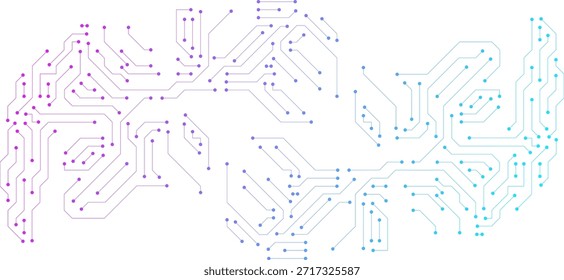 Abstract AI circuit board with electronics components for chipset, semiconductor, motherboard and processor isolated on transparent background