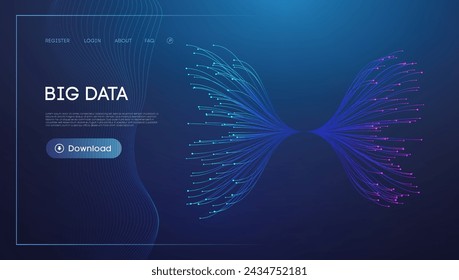 Abstract AI Data Background with Blue Line Pattern and Digital Network Flow. Futuristic Tech Banner for Business or Fintech Concept. 3D Vector Circle with Neural Connection and Fast Particle Speed.