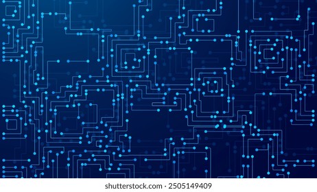 Fondo Abstractas de la tecnología del Tablero del circuito digital de la IA. Tecnología Conectada Blue Lines Electronics Elementos BG. Chip de procesador de placa base de computadora. Concepto de red neuronal. Ilustración vectorial.