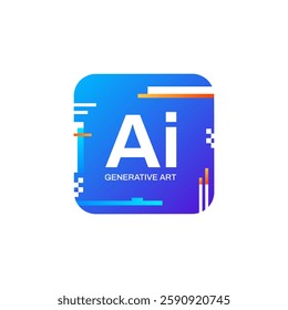 Abstract AI icon featuring a bright blue gradient, rounded edges, and glitch art style, representing intelligent algorithms, online bots, and modern software design.