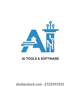 Abstrakte AI Buchstaben Logo für Software. Vorgeschlagen werden KI-Tools und fortschrittliche Technologielösungen.