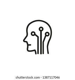 Abstract AI line icon. Male side view, head, circuit. Artificial intelligence concept. Vector illustration can be used for topics like robotics, machine learning, brain research