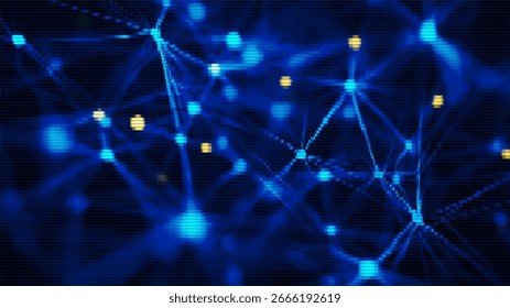 Fondo abstracto de la red neuronal del AI con los nodos interconectados brillantes y los circuitos digitales azules profundos de Cyan, Web cibernético futurista con la iluminación suave lisa, concepto de la inteligencia artificial