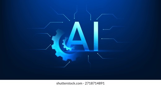 Abstrakter KI-Technologie-Hintergrund mit Getriebe und digitalem Schaltungsnetz, künstliches Intelligenzverarbeitungssystem, maschinelle Lernautomatisierung, intelligentes Technologiekonzept, Innovationsdatenverarbeitung
